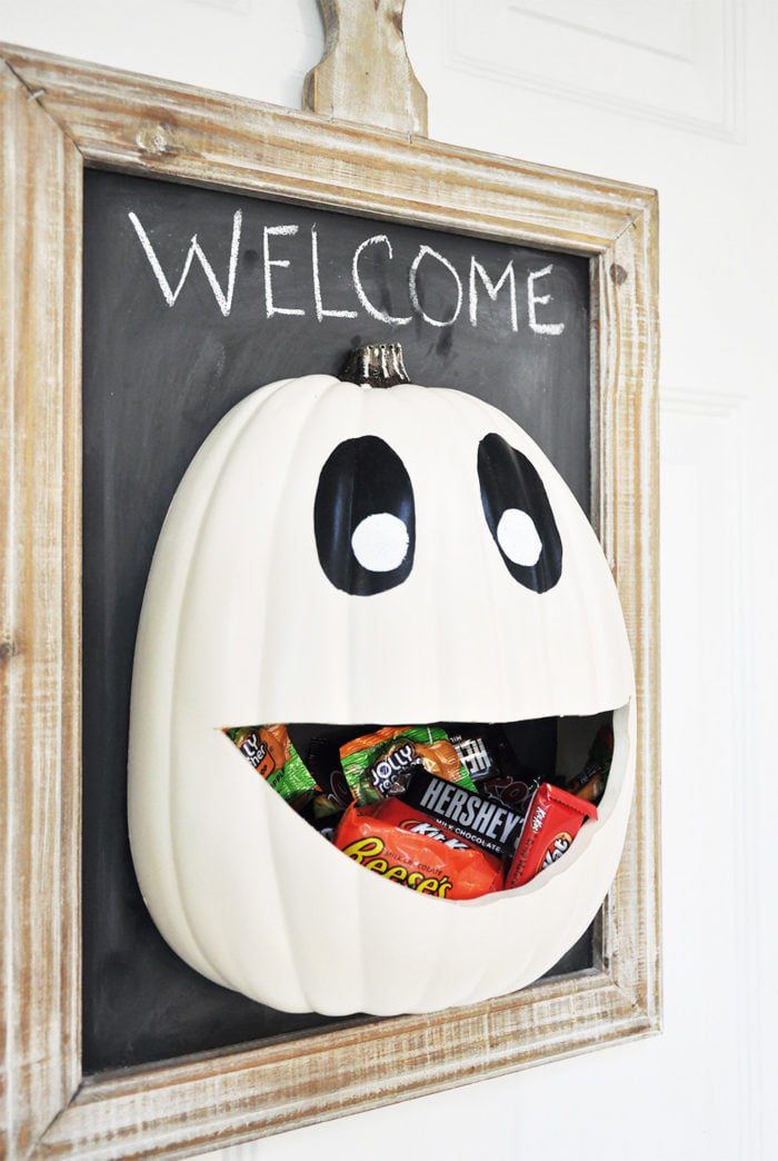 Pumpkin Bowl, glued to board/door hanger, chalk board.